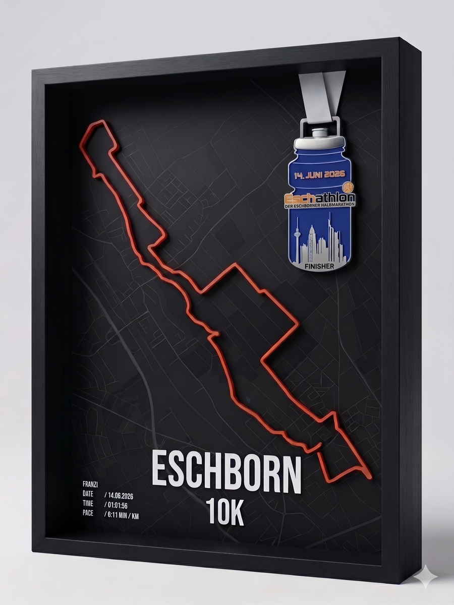 MILECASE - Personalisierter Medaillenrahmen mit 3D-Strecke | Finisher Geschenk für Läufer